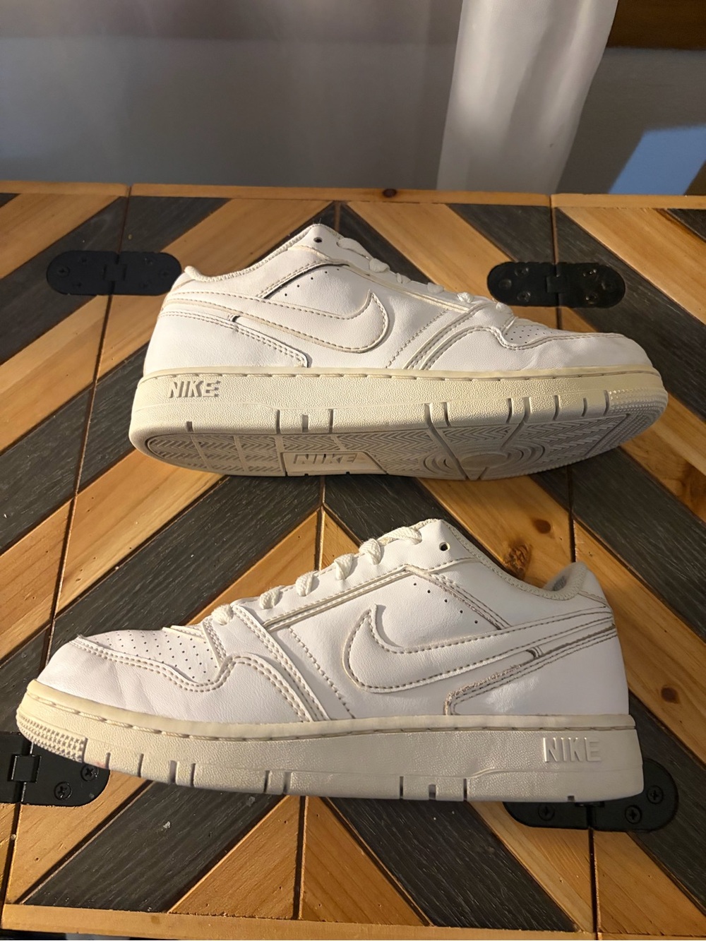 Nike Air Prestige Kids White Low-Top Leather Sneakers with Cream Midsole